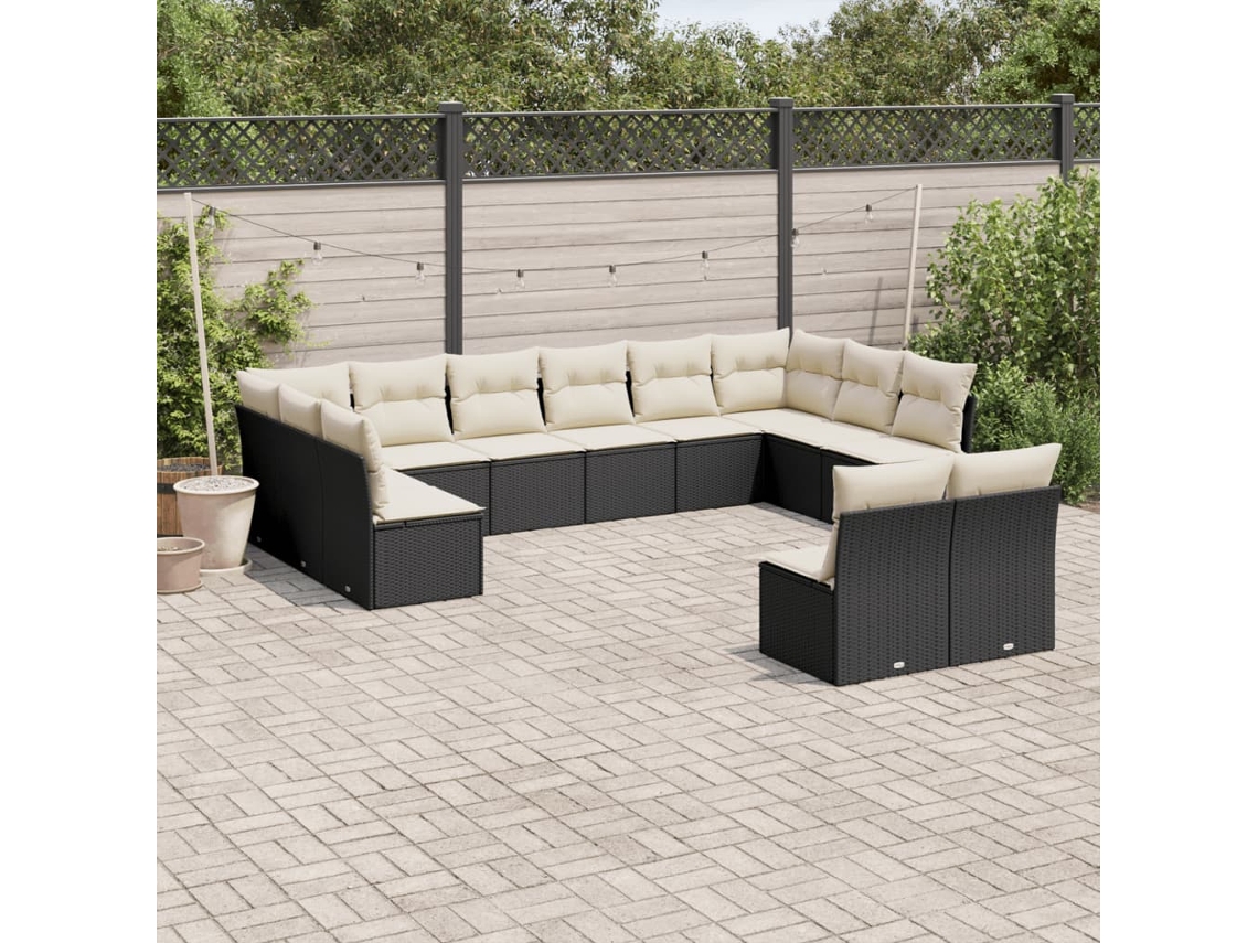 Vidaxl 12 Pcs Conjunto De Sofás De Jardim C/ Almofadões Vime Pe Preto