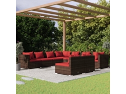 Vidaxl 9 Pcs Conjunto Lounge Jardim C/ Almofadões Vime Pe Castanho