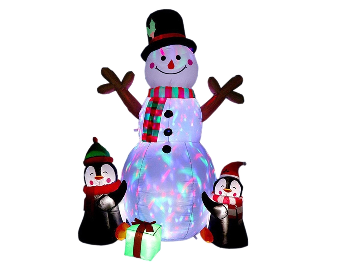 Enfeites Infláveis De Natal Para Exterior, Boneco De Neve E Pinguins Infláveis Com Luzes Led Rotativas Para Decoração De Jardim E Quintal