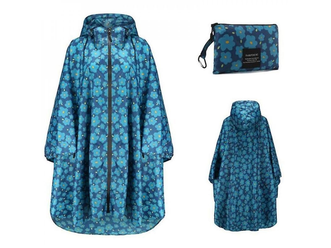 2026 impermeável Portátil para Adultos com Capuz e Mangas, Poncho Reutilizável Leve de Tecido Resistente À Água Flor Azul