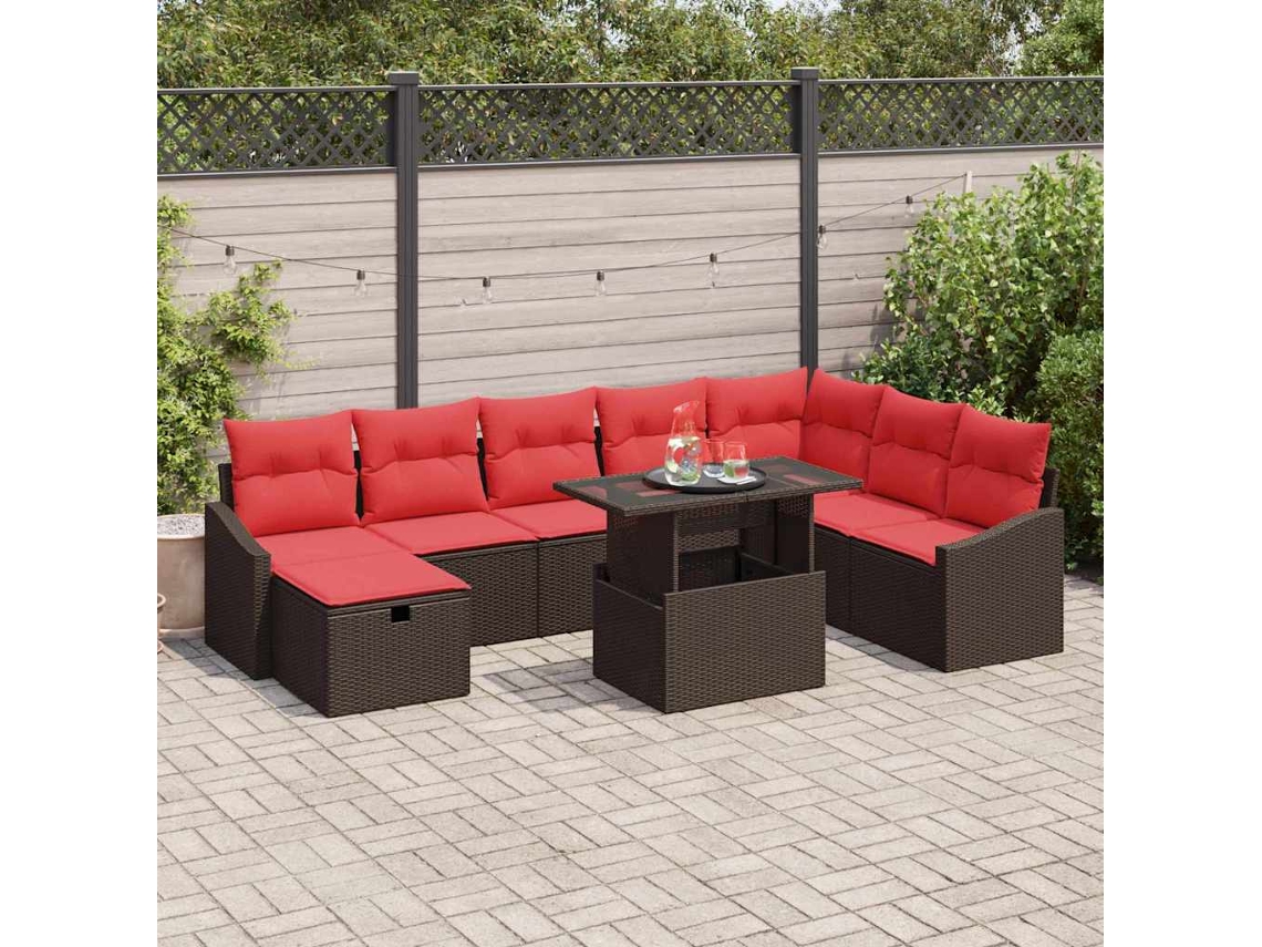 Vidaxl Conjunto De Sofá De Jardim 9 Unid. Vime Pe