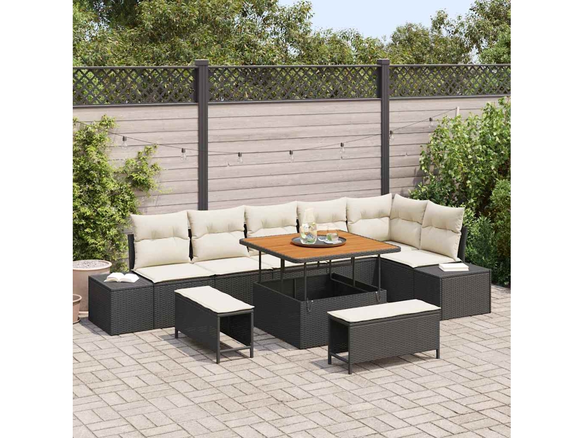 Vidaxl Conjunto De Sofá De Jardim 9 Unid. 8-número De Lugares Preto