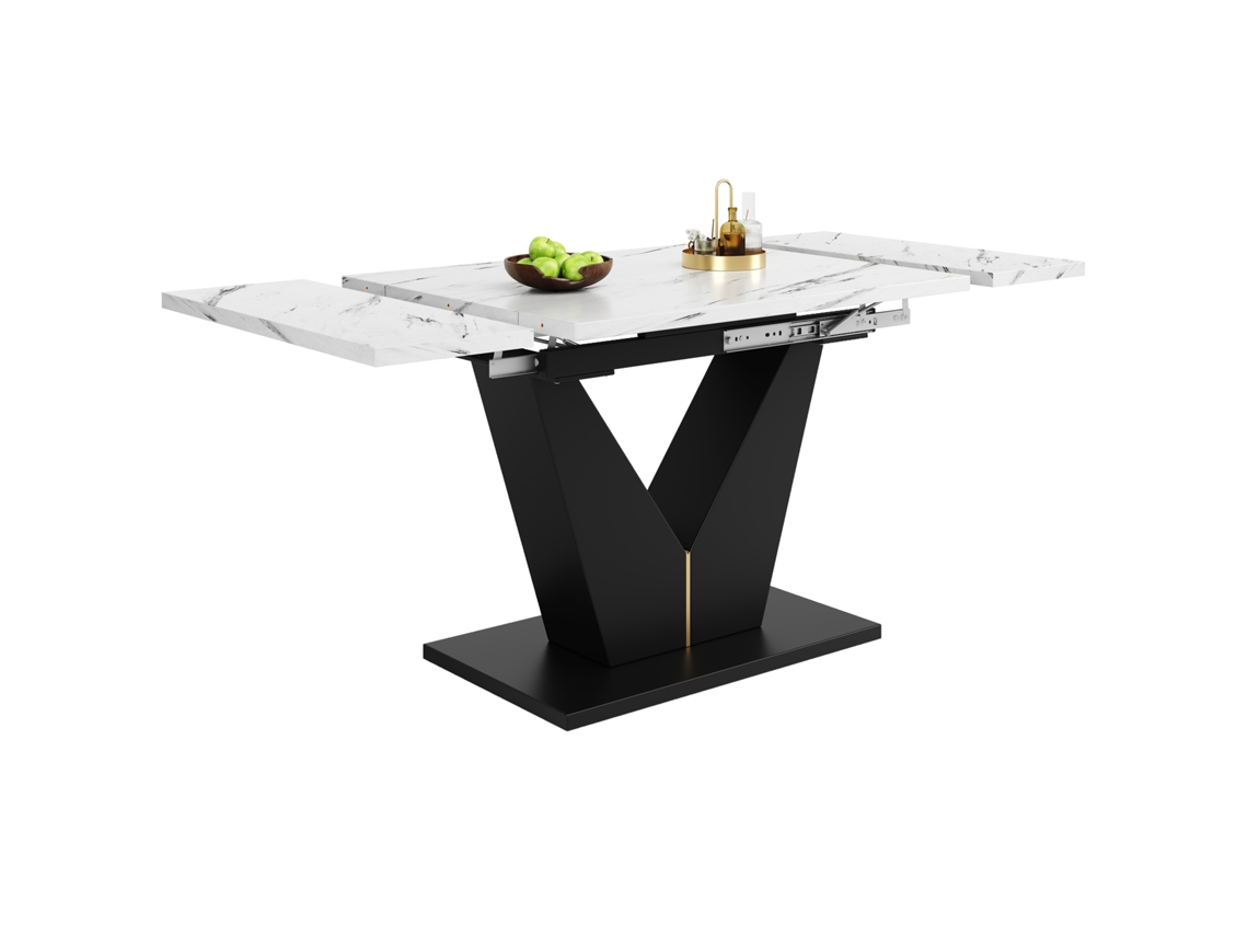 Mesa de Jantar telescópica PAPRIKA de 118 a 159 cm com tampo branco em V para cozinhas e escritórios