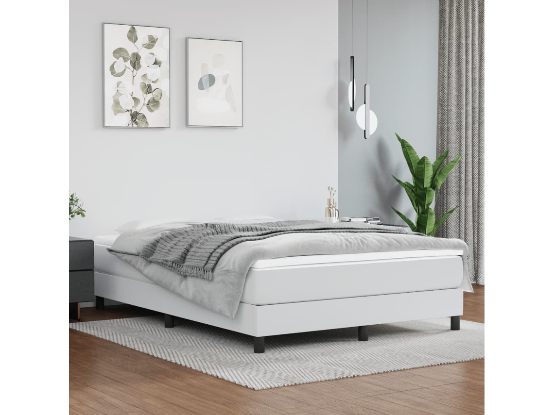 Vidaxl Cama Com Molas/colchão 140x190 Cm Couro Artificial Branco