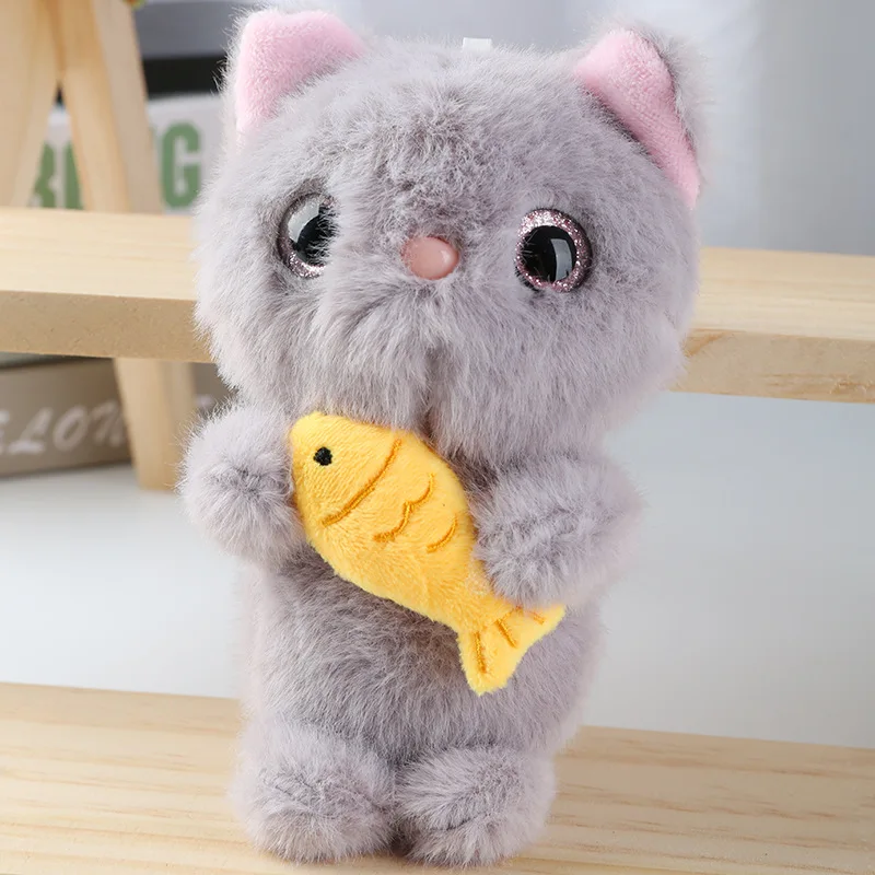 Chaveiro de Pelúcia com Pingente de Gatinho Abraçando Peixe, Brinquedo para Bolsa MDUG (cinza)