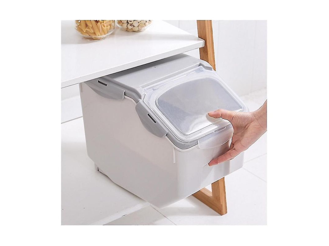 Caixa De Armazenamento De Arroz 15kg Com Tampa Selada Transparente Em Plástico Pp Cinza