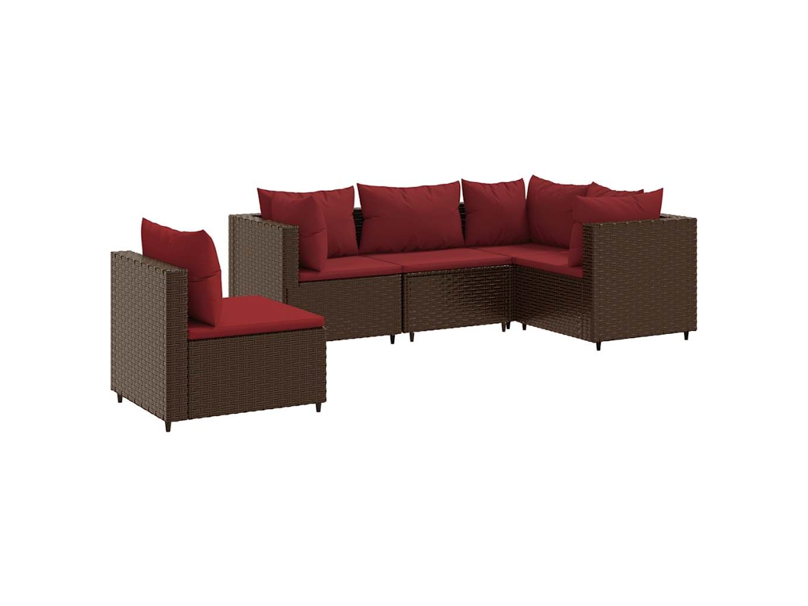 Conjunto de 5 Peças Lounge Garden com Almofadões Vime Pe Castanho MAISON EXCLUSIVE