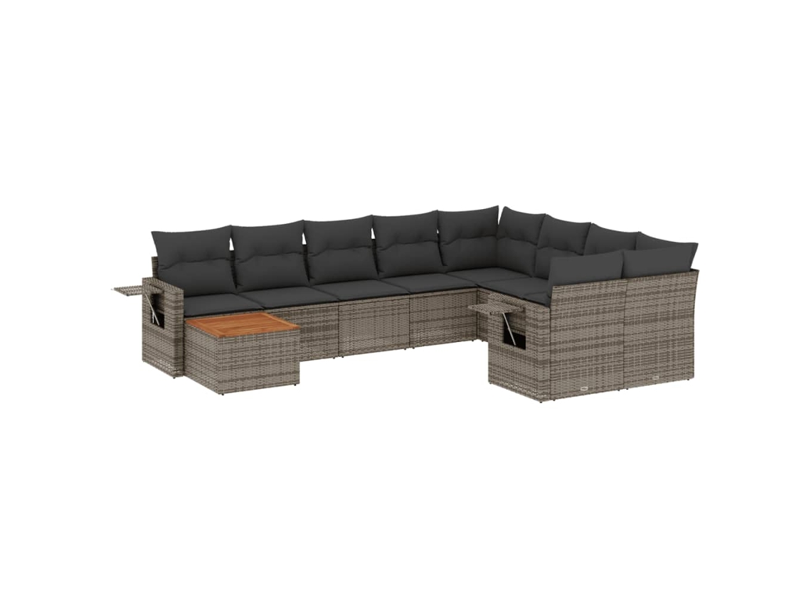 Conjunto de 10 Sofás de Jardim com Almofadões Vime Pe Cinzento MAISON EXCLUSIVE