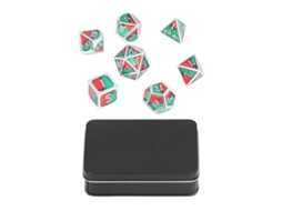 Mali conjunto de 7 Dados Poliédricos de Metal com Caixa para Jogos de Tabuleiro Rpg Azul e Verde