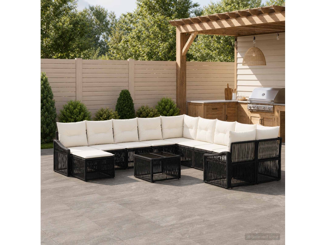 Vidaxl Conjunto De Sofá De Jardim 12 Unid. Preto Vime Pe