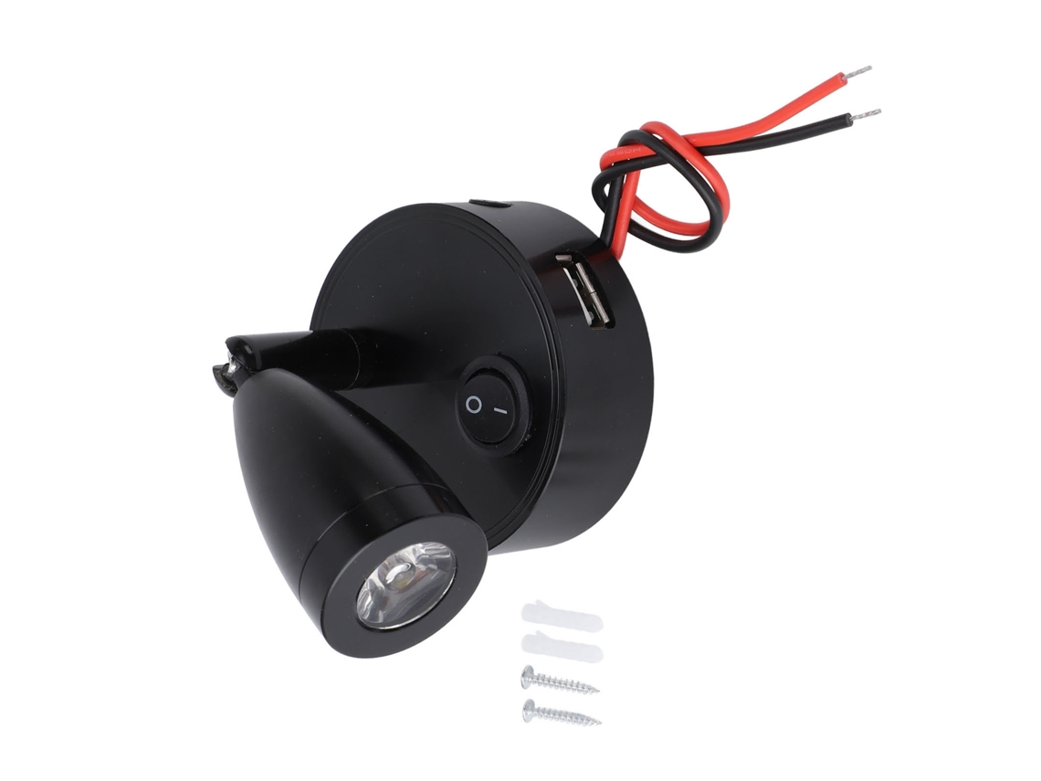 2026 lâmpada de Leitura para Rv com Interruptor Rotativo de 350° e Porta Usb, Lâmpada Led 4000k 10 30v para Barco e Casa Rodante Preta