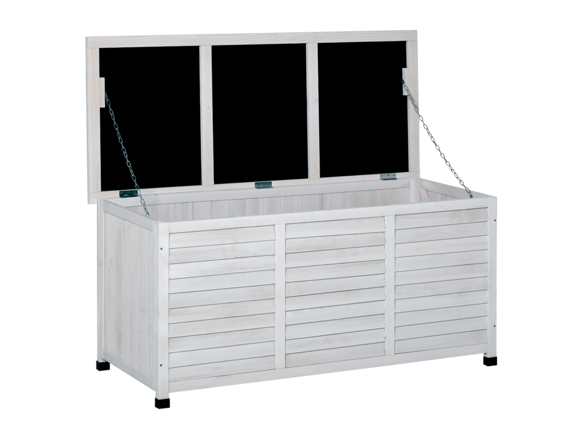 Baú De Madeira Ao Ar Livre Caixa De Armazenamento De Jardim Com Tampa Que Pode Ser Aberta 127x56x60 Cm Branco