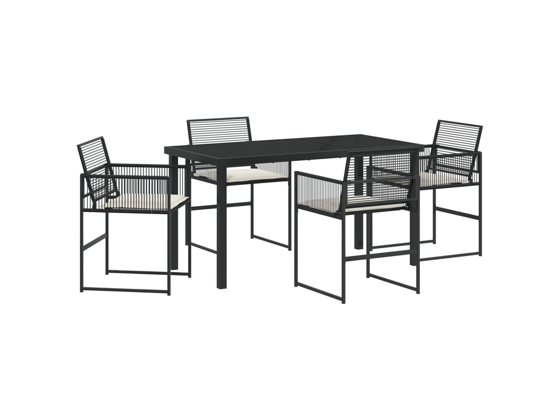 Conjunto 5 Conjunto De Jantar Para Jardim Vidaxl Preto Vime Pe (140 X 70 X 73 Cm)