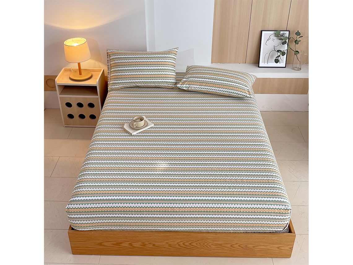 Lençol Elástico, 150*200cm, Tecido De Algodão Cru, Bolso Profundo De 30cm, Estilo Casa De Campo,para Meninas E Mulheres. Onda Hexinyigjly