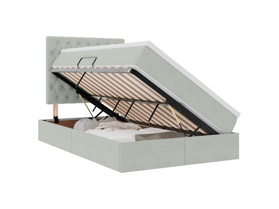 Cama com Arrumação e Colchão Cinzento Claro 120x190 cm Veludo MAISON EXCLUSIVE
