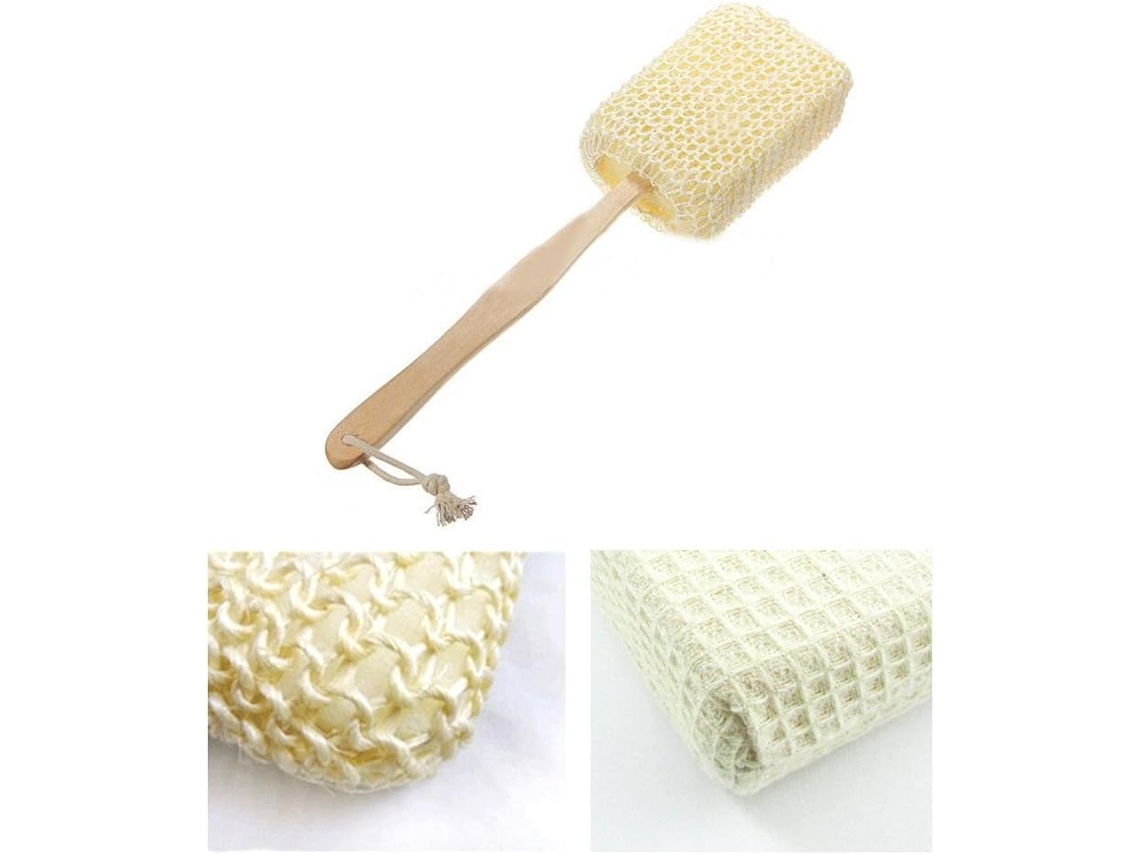 Escova De Banho Fibra Sisal Natural Com Cabo Longo