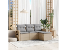 Vidaxl 4 Pcs Conjunto De Sofás Para Jardim C/ Almofadões Vime Pe Bege