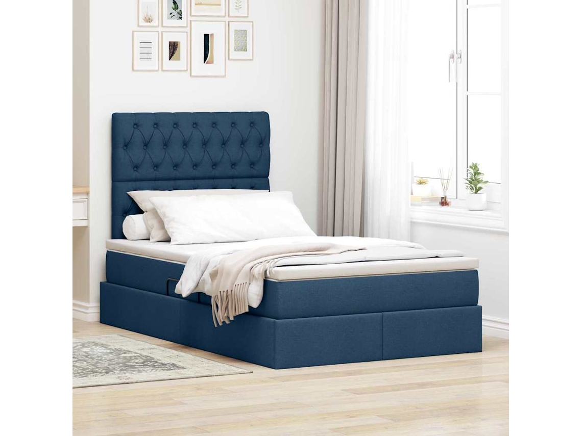 Vidaxl Cama Com Arrumação E Colchão Azul 120 X 200 Cm Tecido