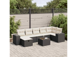 Vidaxl 8 Pcs Conjunto Sofás De Jardim Com Almofadões Vime Pe Preto