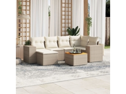 Vidaxl 7 Pcs Conjunto De Sofás P/ Jardim Com Almofadões Vime Pe Bege