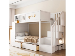 Cama De Andares Infantil Com Gavetas Mesa Escada 90x200cm Pinho Branco