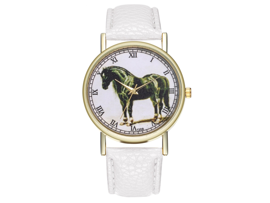 Reloj De Cuarzo Unisex Casual Con Diseño De Caballo Negro Elegante (blanco)