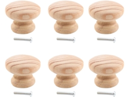 Hemoton Conjunto De 6 Puxadores Madeira Maciça Com Parafusos, Redondos, 40mm, Estilo Nórdico, Para Gavetas E Armários De