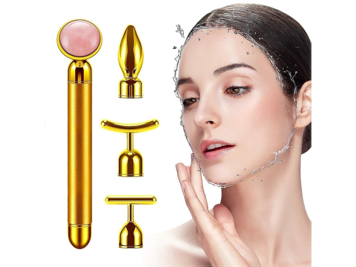 Massageador Facial 4 em 1 com Rolo Dourado 24k, para Braços, Olhos e Nariz, Ferramentas Cuida Dos a Pele GOKOCO