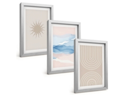 Quadros Decorativos Para Paredesol Ondas, Linhas Abstratas, Tons Pastel Moldura Prateada Quadros Para O Escritório Espelharte (3 Peças 20x30 Cm)