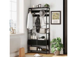 Garderobenständer Mit Schuhregal, Kleiderständer Im Industrie-design, 2 Stoffschubladen, 8 Haken, Metallrahmen, Schwarz