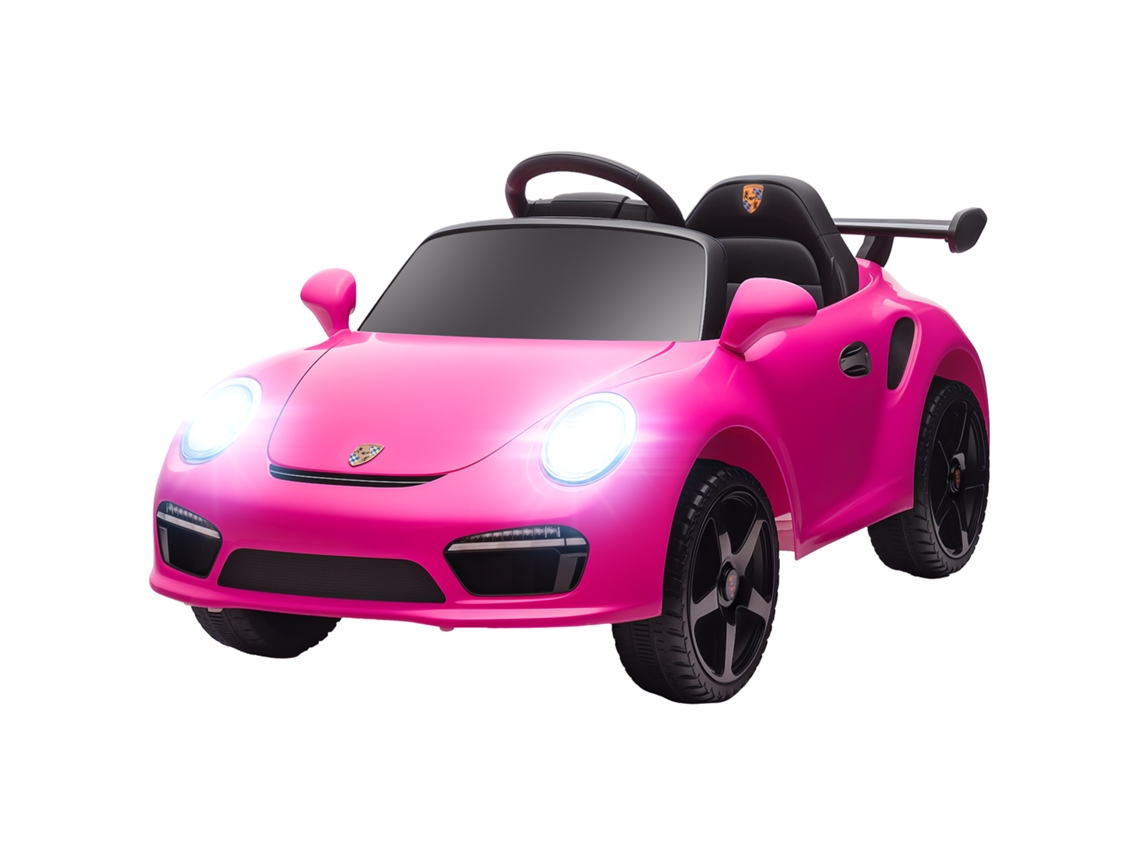 Carro Elétrico Para Crianças De Polícia 12v Com Motor Duplo Sirene Música Sem Fios Buzina Rodas Auxiliares E Faróis Led 105x58x49 Cm Rosa