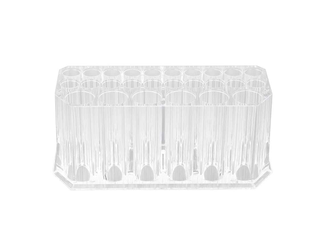 Porta-pincéis de maquiagem Rebe-porta em acrílico, design quadrado, transparente, com 26 furos e grande capacidade de armazenamento.
