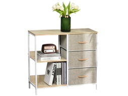 Cómoda Com Gavetas de Tecido Mdf, Poliéster e Metal Cor Madeira e Cinza Claro 80x29x71 cm Homcom