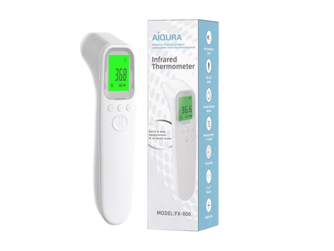 Termómetro Digital Sem Contacto Com Alarme De Febre, Portátil, Ergonómico, Led, 18 Polegadas Elysve