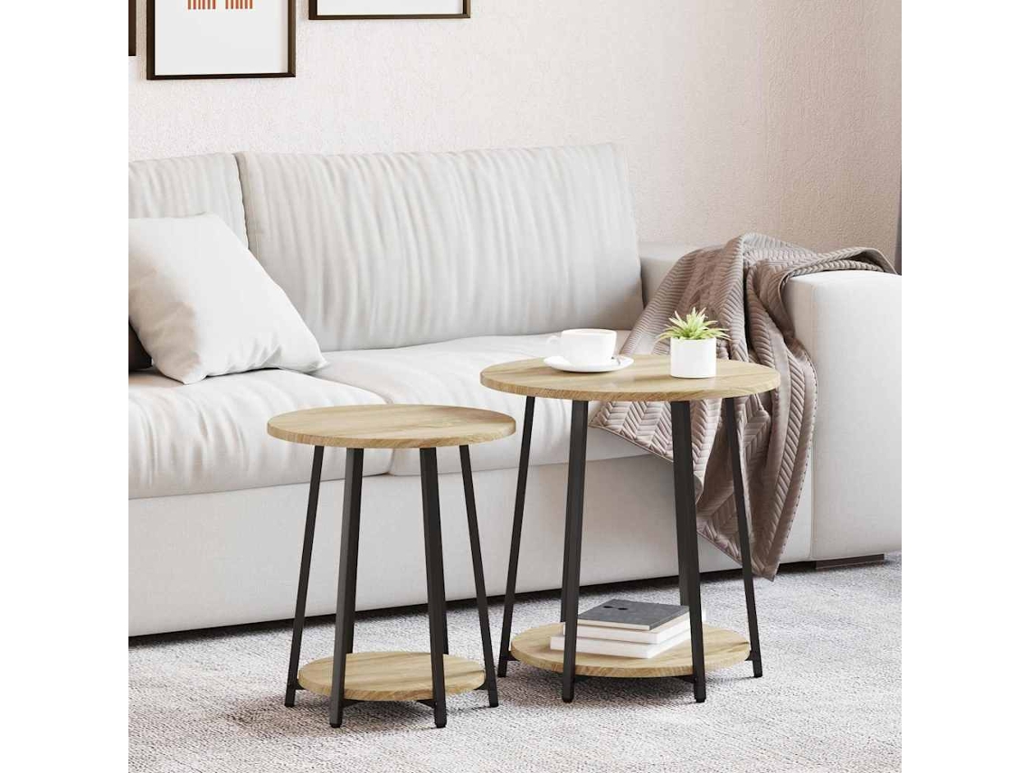 Vidaxl Conjunto De Mesas De Apoio 2 Unid. Carvalho Sonoma E Preto