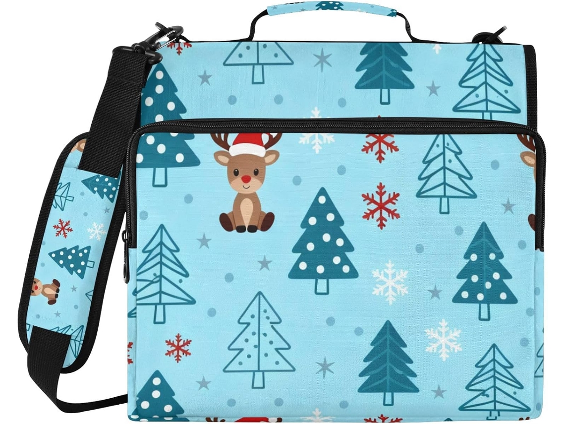Organizador de 3 Argolas com Alça Ombro e Mão, À Prova D Água, Design De Floco Neve, Azul, 3,8cm 1,5 Polegadas, Ideal