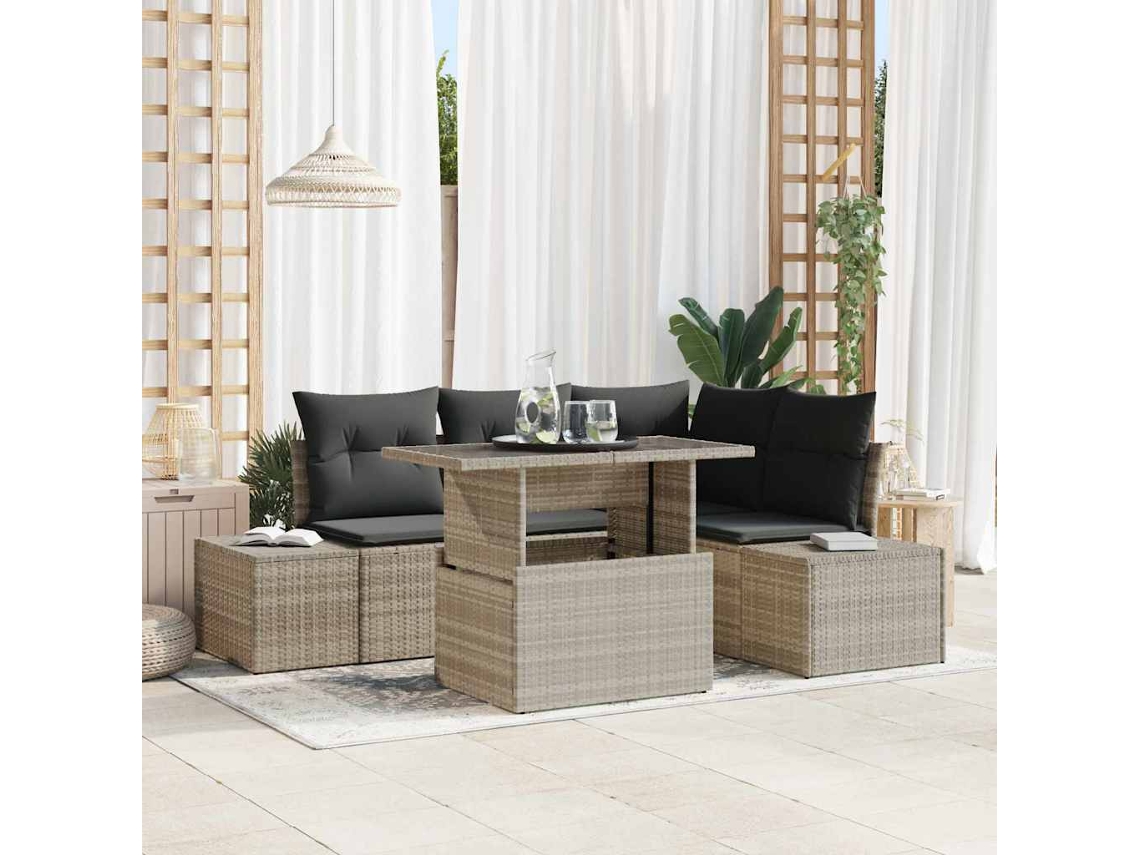 Vidaxl Conjunto De Sofá De Jardim 5 Unid. Cinzento-claro Vime Pe
