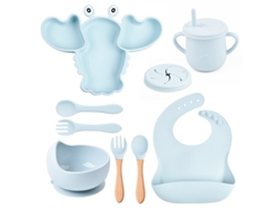 Kit de Alimentação para Bebé em Silicone Formato de Lagosta 8 Peças com Ventosas, Livre de Bpa Azul PANOONA