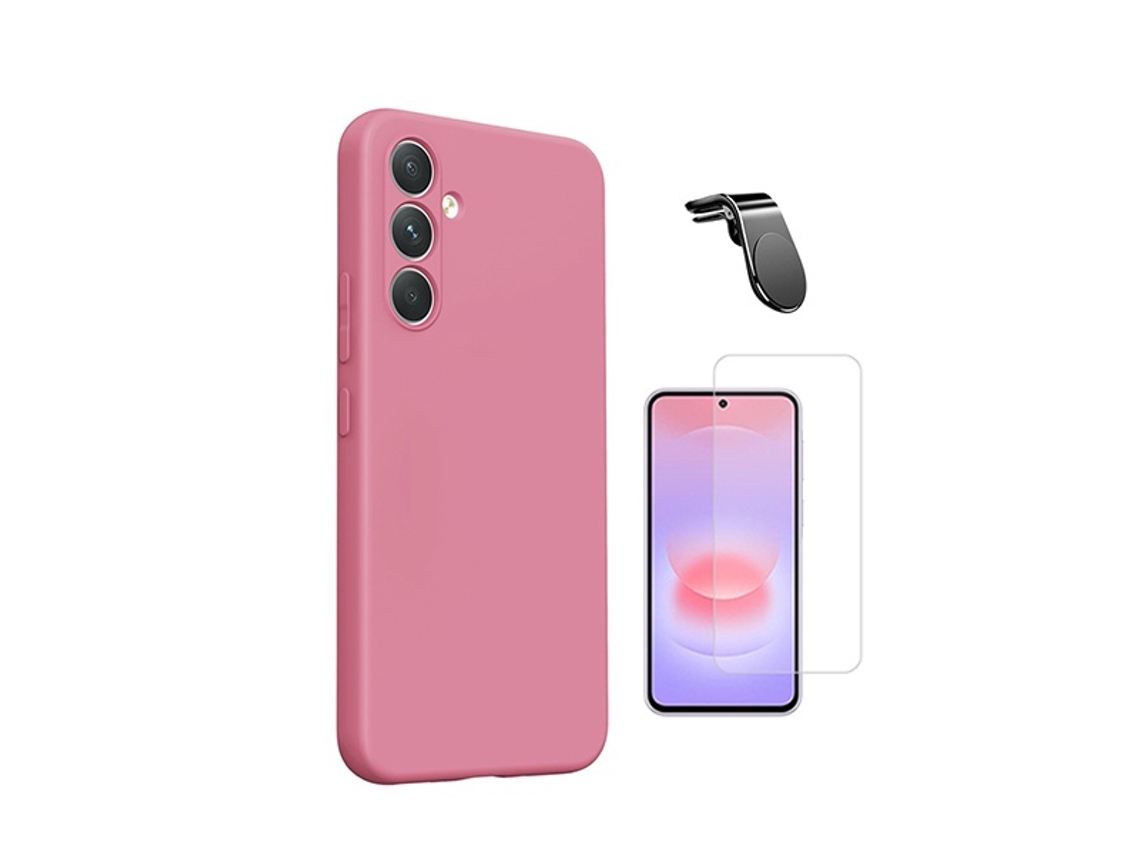 Kit Vidro Clearglass Capa Silicone Líquido Suporte L Phonecare Para Samsung Galaxy A27 - Rosa
