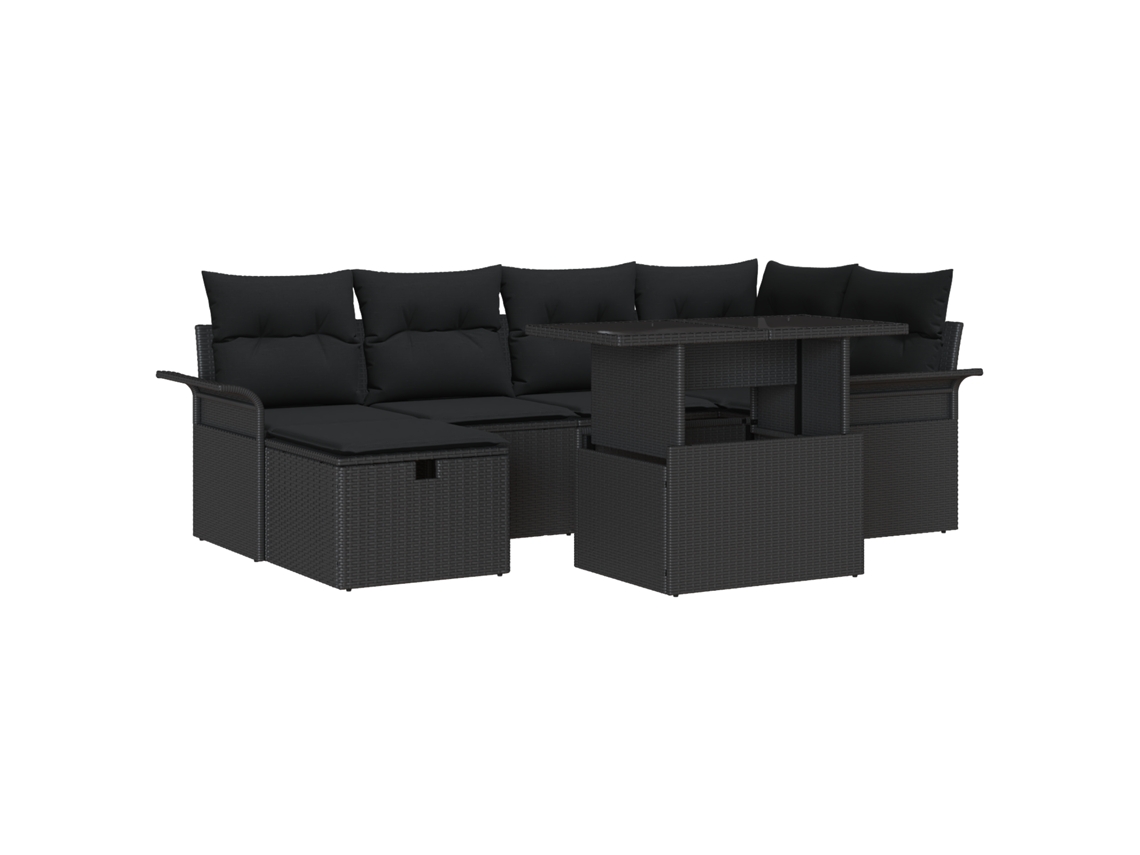 Conjunto 7 Conjunto De Móveis De Jardim Vidaxl Preto Vime Pe (55 X 55 X 37 Cm)