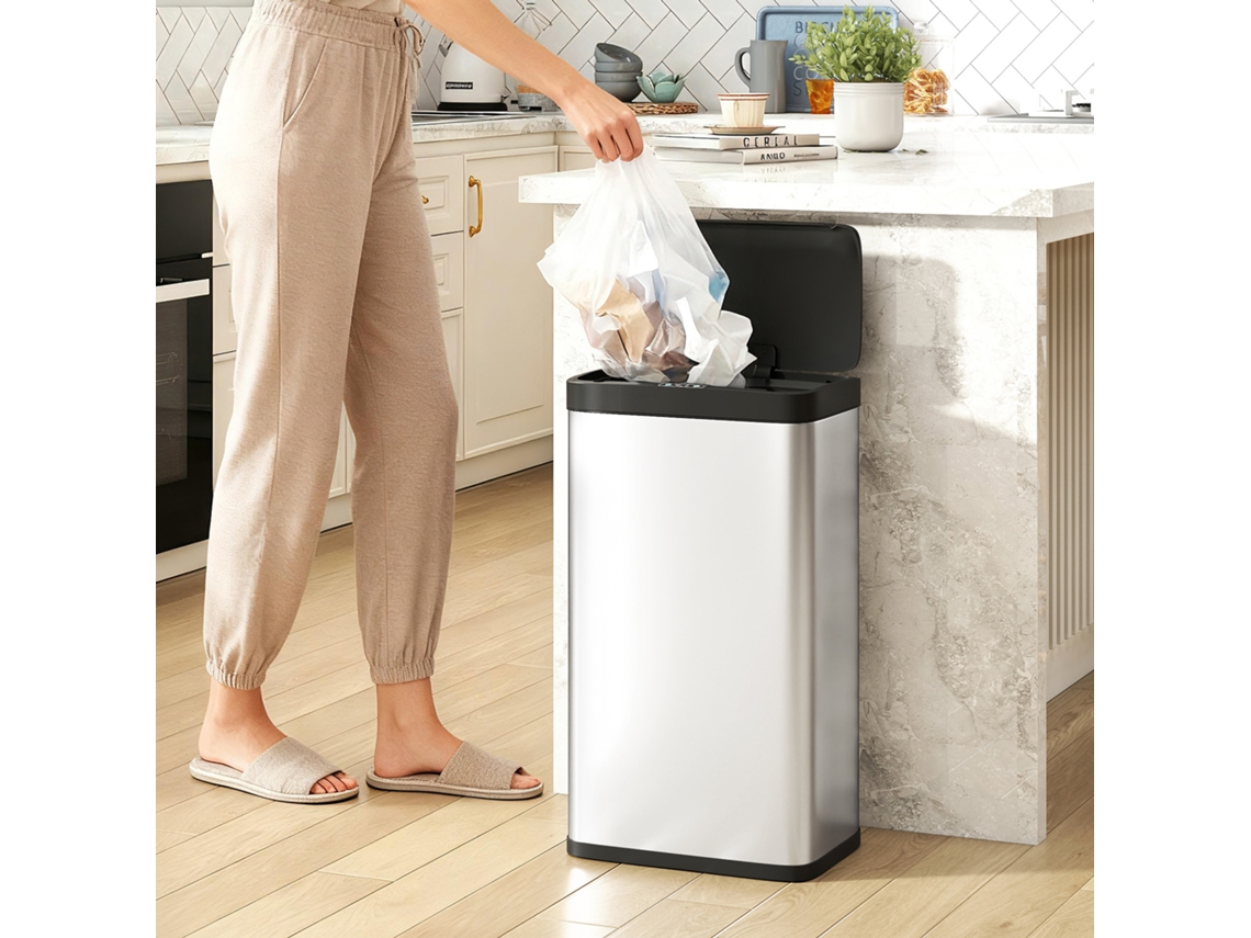 Sensor Trash Can, 45l Kitchen Trash Can With Soft Close Lid, Motion Sensor For Kitchen, Bedroom, Office, Silver