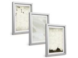 Composição De Quadrospássaros, Rochas, Pinceladas, Decorações Moldura Prateada Imagens Para Um Quarto Infantil Espelharte (3 Peças 20x30 Cm)