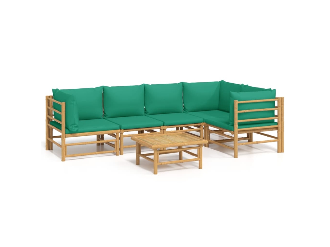 Maison Exclusive - 6 Pcs Conjunto Lounge De Jardim Bambu C/ Almofadões Verdes