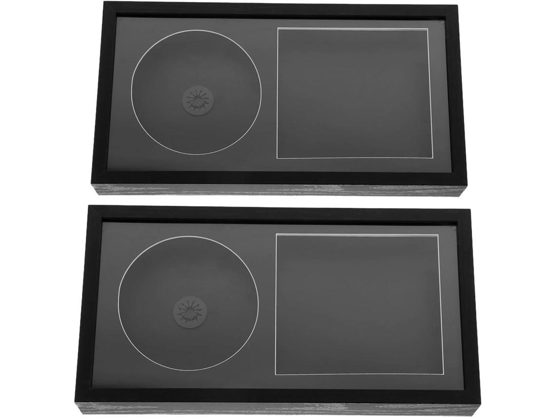 Conjunto 2 Molduras Pretas Tampas Acrílico Estojo Flutuante Cd Ranhura Dupla Suporte Parede Discos Vinil GOKOCO