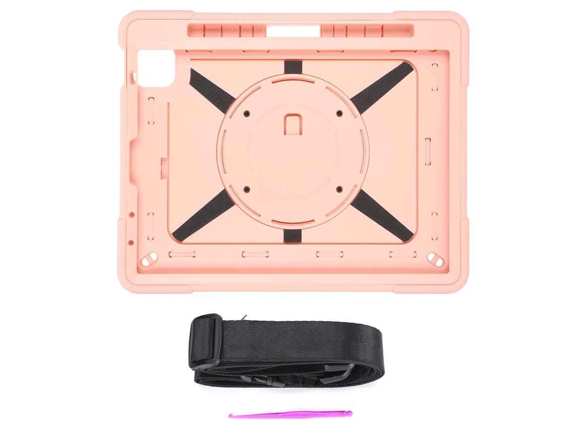 Capa protetora para iPad Air 4 10.9 com suporte giratório e passador de cinto em rosa claro e dourado