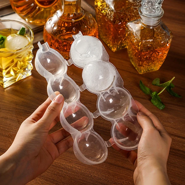 Conjunto De 2 Formas De Gelo Para Cubos Redondos E Bolas, De Plástico Transparente