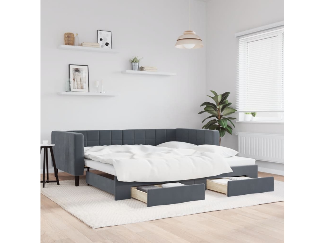Vidaxl Sofá-cama C/ Gavetão E Gavetas 100x200cm Veludo Cinzento-escuro