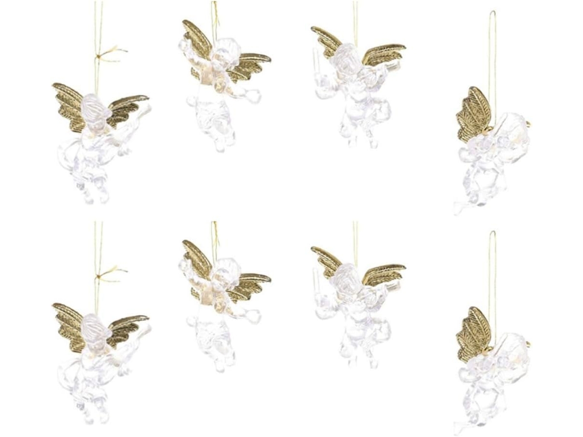 Pendentifs Suspendus Ange En Plastique Doré Para Decoração De Sapin De, Lote De 8 Peças Em 2 Paquet,