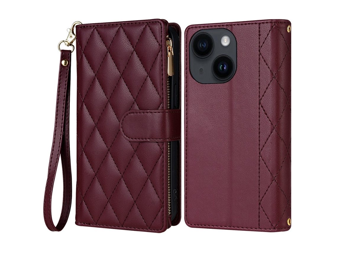 Capa Queda Pega Para Iphone 15 Pele Sintética Vermelho
