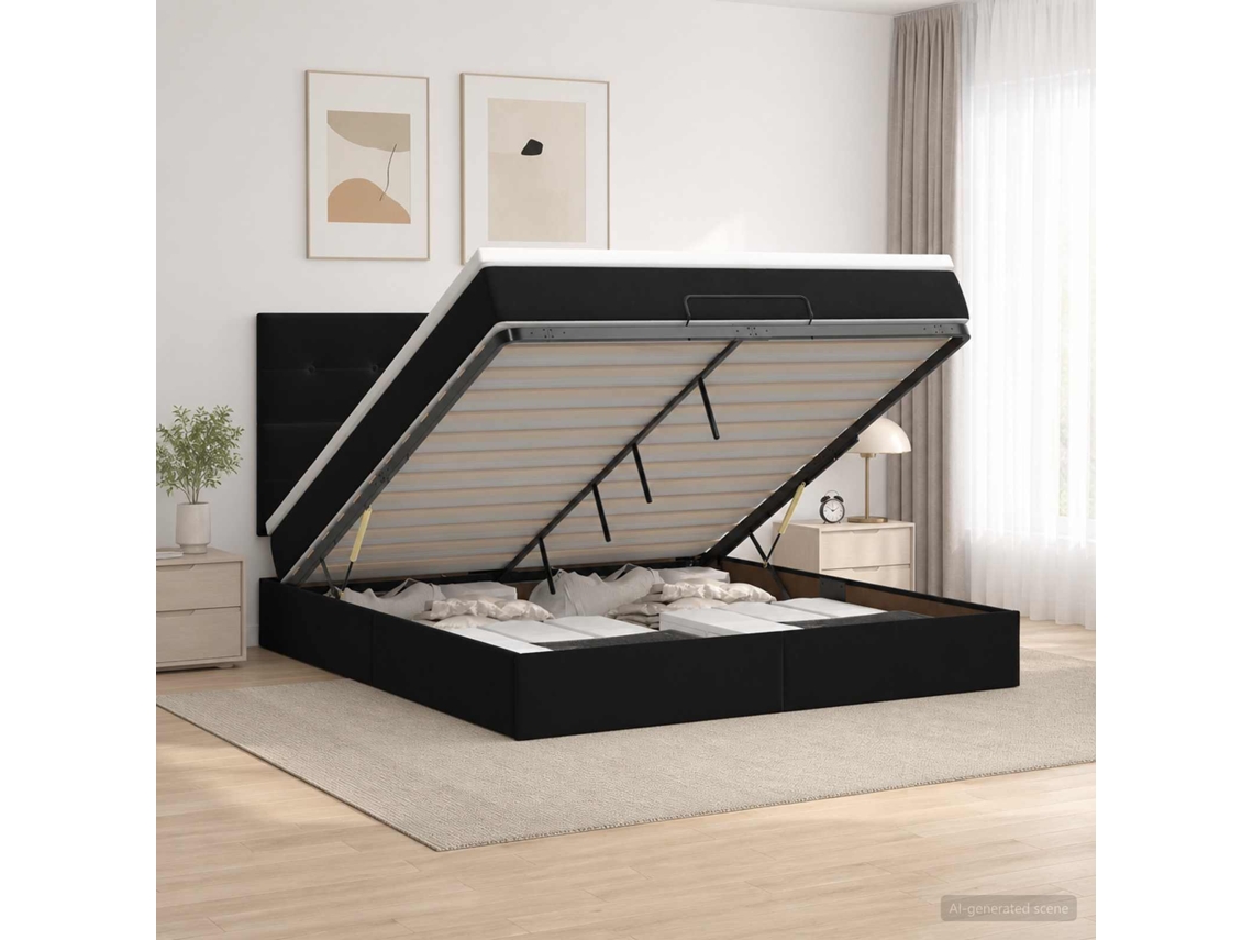Vidaxl Cama Ottoman Com Colchão Preto 140 X 200 Cm Veludo